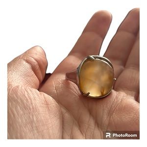 Yellow stone silver tone cocktail ring
